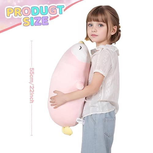 FFxiong 22" Pink Penguin Stuffed Animal Large Plush Toy Cute Soft Body Pillow Big Penguin Plushies Doll Gift for Kids Girl Boy Birthday Valentines thumbnail 5