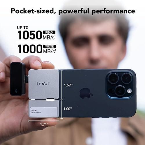 Lexar 2TB Professional Go Portable SSD w/Hub, Supports Apple 4K 60fps ProRes, Up to 1050MB/s, USB 3.2 Gen 2, Rugged, IP65, Ultracompact, Compatible w/iPhone 15/16, External SSD (LSL400S002T-RNSNU) thumbnail 2