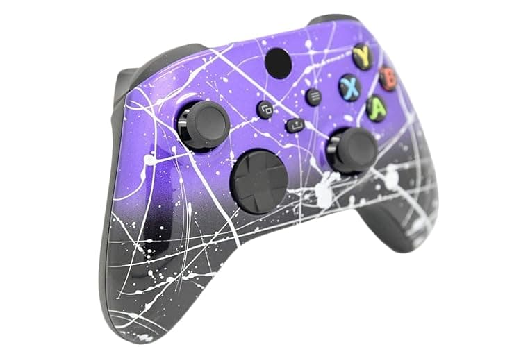 Hand Airbrushed Fade Custom Controller Compatible with Xbox Series X/S & Xbox One (Series X/S Purple & Black Fade W/Silver Splatter) thumbnail 2