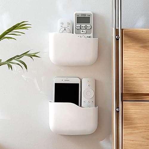 Remote Control Holder, Wall Mounted tv Bed Remote Control Caddy Organizer for Living Room Bedroom Wall (White) thumbnail 4
