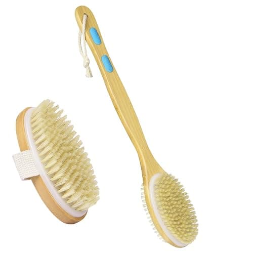 URAQT Brushing Body Brush Set, Natural Bristle Shower Brush et Long Handle Double-sided Brush，Dry Brushing Back Scrubber for Exfoliating, Massage, Improve Blood Circulation Cellulite thumbnail 8