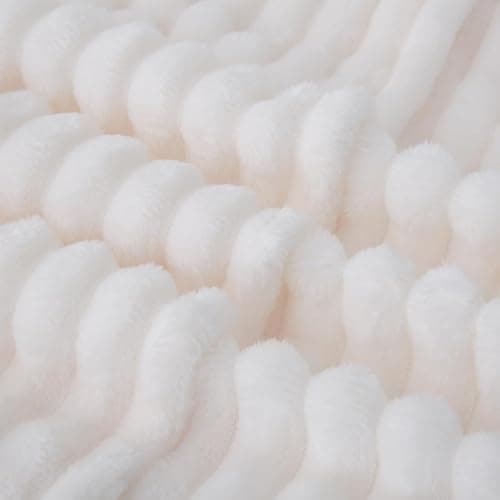 Linecooo Cream White Fleece Throw Blanket 50”×60” for Couch Sofa Bed,Super Soft Cozy Plush Microfiber Flannel Blanket with Stripes Design Lightweight for Adults,Woman,Girls thumbnail 6