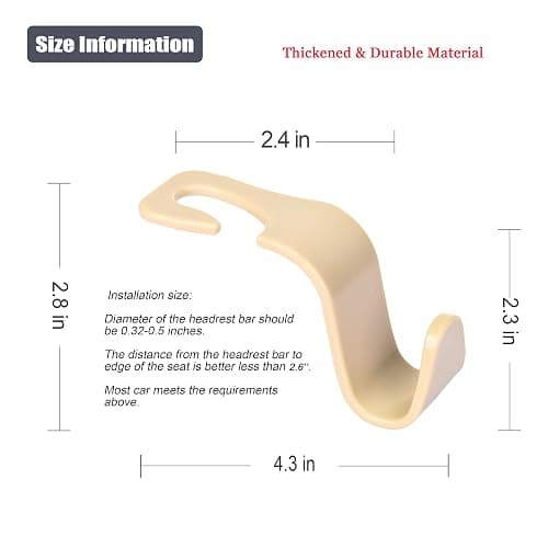 Amooca Universal Multifunctional Car Vehicle Headrest Hook, Organizer Hanger Storage Hook for Bag Purse Cloth Grocery (Beige Set of 4) thumbnail 5