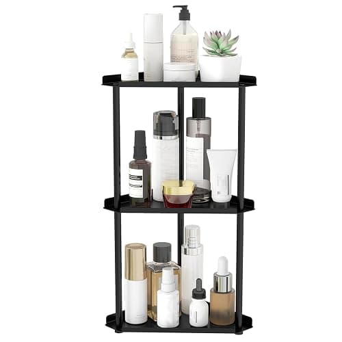 Jesginboo 3 Tier Bathroom Counter Organizer, Vanity Organizer Corner Shelf, Skincare, Makeup Countertop Organizers, Kitchen, Bathroom Counter Storage, Black - Image 1