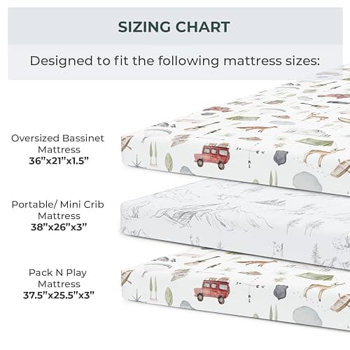 Pobibaby - 2 Pack Premium Pack N Play Sheets Fitted for Standard Pack and Plays and Mini Cribs - Ultra-Soft Cotton Blend, Stylish Woodland Pattern, Safe and Snug for Baby (Explore) thumbnail 3