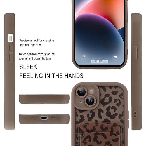 MOWIME Compatible with iPhone 14 Plus Case with Card Holder, Brown | Cheetah Print Shockproof Soft TPU Protective Cover Women Girls, Anti Scratch Wallet Case for 14 Plus 6.7 Inch thumbnail 4