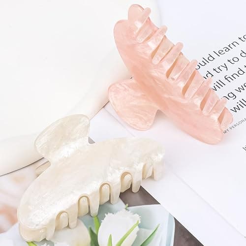ACO-UINT 2 Pack Hair Claw Clips for Women Acrylic Claw Clips for Thick Hair Non-slip Clip for Hair Large Claws Hair Accessories for Women and Girls（White&Pink thumbnail 7