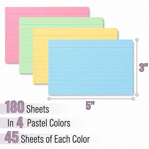 Mr. Pen- Pastel 3" x 5", 180 Lined Index Cards, Note Cards, Flash Cards | Study Cards, Notecards for Studying, Ruled Flashcards for Studying thumbnail 3