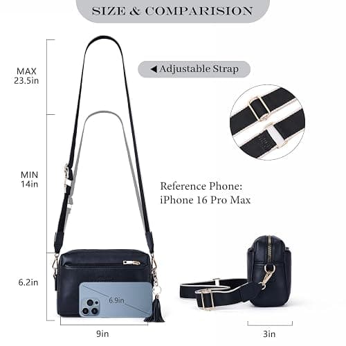 Roulens Triple Zip Small Crossbody Bag for women,Wide Strap Cell Phone Purse Shoulder Handbag Wallet with Credit Card Slots | Triple Zip, Small, Wide Strap thumbnail 5