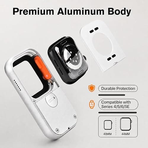 TechPod RePod Aluminum Case for Apple Watch Series S4/5/6/SE, Transform Watch into Retro Music Player, 44mm CNC Metal Protective Cover with Functional Click Wheel (Silver) thumbnail 5