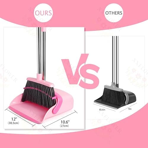XXFLOWER Broom and Dustpan Set, Dustpans with Broom Combo for Home, Heavy Dust Broom and Dustpan Combo, Long Handle Dust Pan and Broom Set for Kitchen, Office, Pet Hair,Pink, Pack of 1 thumbnail 3