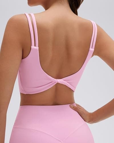 SUUKSESS Womens Workout Set Fitness Yoga Pilates Crop Tank Twist Back Cami High Waisted Tummy Control Bike Short thumbnail 4
