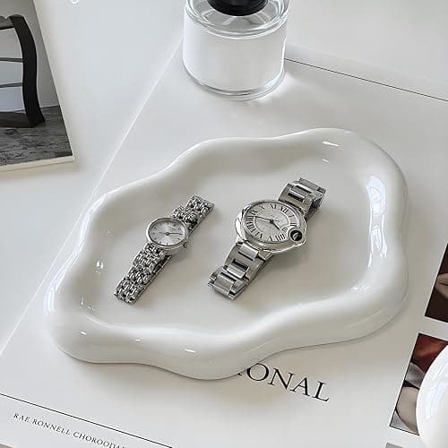 Ceramic Jewellery Dish Trinket Dish Jewelry Tray Cloud Shape Tray Perfume Tray Rings/Earrings/Bracelets/Watch/Keys Tray for Valentine's Day//Mother's Day/Birthday Gift (White) thumbnail 4