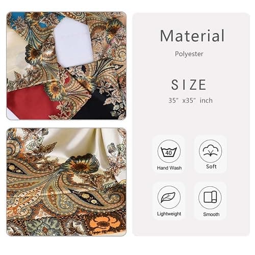 upeilxd 4Pcs Silk Head Scarves for Women Satin Hair Scarf 35”Large Square Bandana Silk Like Neck Scarf Shawl thumbnail 3