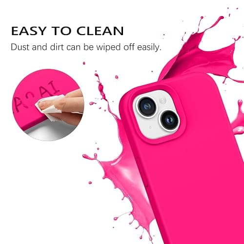 GUAGUA Case for iPhone 15, Liquid Silicone Soft Gel Rubber Microfiber Lining Cover, Shockproof Protective Case for iPhone 15 6.1 Inch (Hot Pink) thumbnail 3