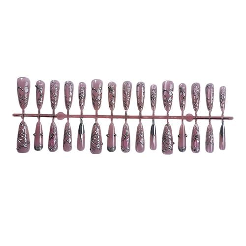 Auroriel 24 Stück Long Stiletto Press on Nails mit 3D Herz-, Blumen- & Schmetterlingsflügel Design Wiederverwendbare Acrylic Fake Nails Full Cover für Frauen Hochzeit Party Alltag thumbnail 6
