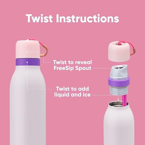 Owala FreeSip Twist Insulated Stainless Steel Water Bottle with Straw for Sports and Travel, BPA-Free, 18-oz, Pink/Purple (Dreamy Field) thumbnail 4