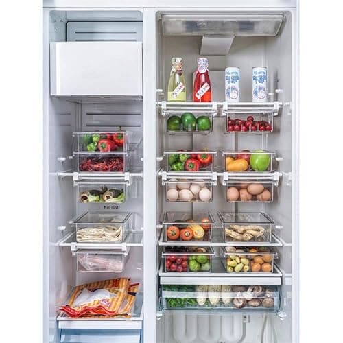 YekouMax Fridge Drawer Organizer, Refrigerator Organizer Bins, Pull Out with Handle, Fridge Shelf Holder Storage Box, Clear Container for Food,Drinks,Fit for Fridge Shelf Under 0.6" (2 Pack Medium) thumbnail 2