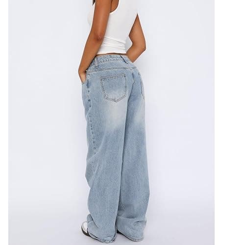 AIWpstoin Women's Wide Leg Baggy Jeans - Low Rise, Loose Fit Denim Pants - Y2K Boyfriend Style Trousers for Streetwear thumbnail 6
