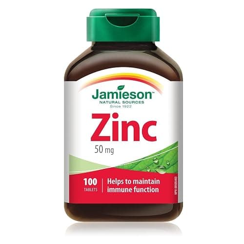 Jamieson Ultra Strength Zinc 50 mg, Supports Immune Health, Tissue Formation, and Healthy Skin. Vegetarian, Non-GMO, Gluten-Free, 100 Tablets, Proudly Canadian - Image 1