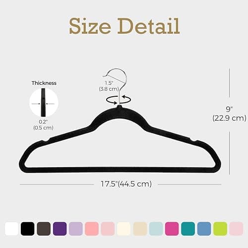 HOUSE DAY Black Velvet Hangers 60 Pack, Non Slip Clothes Felt Hanger Heavy Duty for Coat, Premium Slim Space Saving Suit Hangers for Closet Organizer, 360° Rotating Silver Hook thumbnail 2