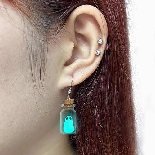 Ghost Earrings(Blue), The Adopt A Ghost In A Bottle Earring, Halloween Tiny Glow-In-The-Dark Spooky Charm Pendant Earrings Christmas Jewelry Gifts for Women thumbnail 7