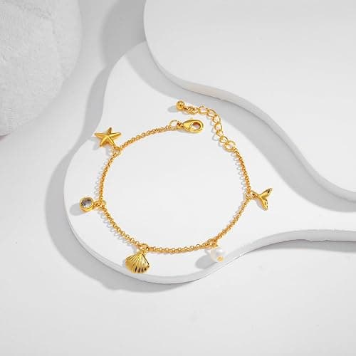 ENSKEFEN Gold Charm Bracelet for Women Boho Adjustable Shell Starfish Bracelet Summer Beach Ocean Statement Bracelets thumbnail 6