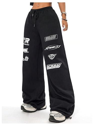 GORGLITTER Women's Graphic Y2K Baggy Stacked Sweatpants Letter Wide Leg Sweat Pants Drawstring Straight Pant thumbnail 4