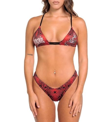 Affliction Women's Red and Black Star Pattern Bikini Bottom, Swimwear Collection thumbnail 3