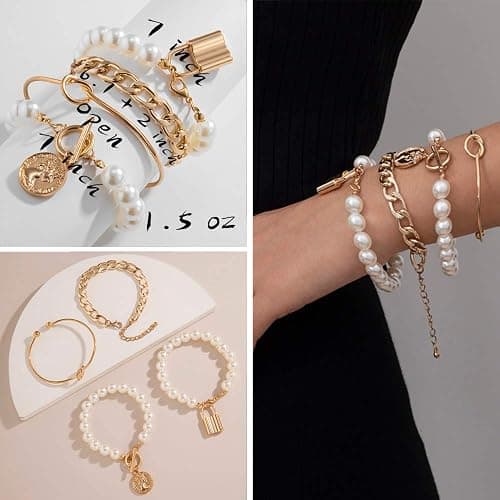 IFKM 6 PACK (24 PCS) Boho Gold Chain Bracelets Set for Women, 14K Gold Plated Multiple Layered Stackable Open Cuff Wrap Bangle Adjustable Link Italian Cuban Jewelry for Women Gift thumbnail 6