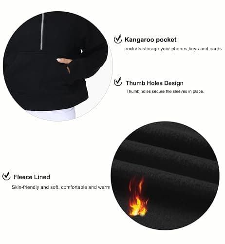 THE GYM PEOPLE Womens' Hoodies Half Zip Long Sleeve Fleece Crop Pullover Sweatshirts with Pockets Thumb Hole thumbnail 5