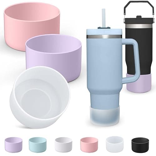 AIERSA 3Pcs Silicone Boot Sleeve for Stanley Quencher 40oz 30oz Tumbler with Handle,for IceFlow 20oz 30oz,Protective Water Bottle Bottom Bumper Cover for Stanley Cup Accessories,Clear,Wisteria,Pink - Image 1