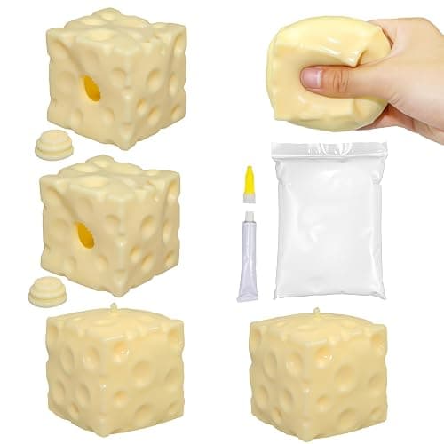 2Pcs Cheese Squishy Skin Stress Ball Making Kit - Easy Handmade Sensory Squishy Toys | Includes 2 Cheese-Shaped TPR Skins and 3.5 oz Filler; ASMR Craft Anxiety Relief Slow-Rising Cheese Squishies - Image 1