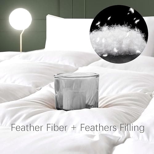 Vexino Down Fiber Comforter Queen Size – All Season Fluffy White Duvet Insert, Lightweight Warm Feather Bedding, Soft 100% Cotton Cover, 90x90 Inch thumbnail 6