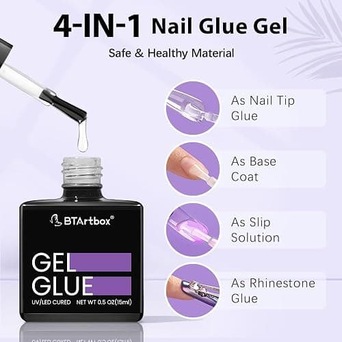 BTArtbox Gel Nail Glue 15 ML 4 In 1 Super Strong UV Nail Glue For Acrylic Nail Tips, Long Lasting Gel Glue For Transparente Fake Nails for More Than 28 Days, UV/LED Lamp Cure Needed thumbnail 5