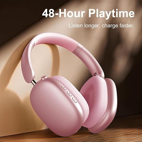 Wentronic Y01 Wireless Noise Canceling Headphones Bluetooth 5.3 Over Ear Headphones with Microphone, Hi-Res Audio, 48H Playtime, Foldable Comfortable Earpads,Compatible with iOS,Android,PC, Pink thumbnail 7