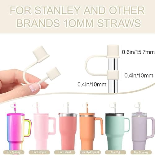 GGDECA 7Pcs Straw Cover Cap for Stanley Cup,Simple 10mm(0.4inch) Silicone Straw Toppers for Stanley 40&30oz Tumbler Accessories-White Grey thumbnail 4