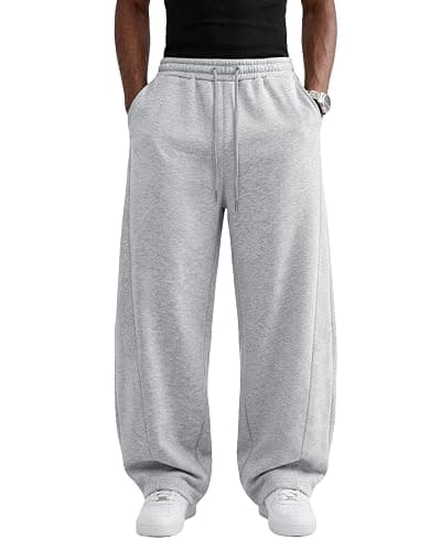 Wangdo Men's Baggy Sweatpants Wide Leg Lounge Cotton Casual Jogging Pants | High waist drawstring,2 Deep pockets,Open bottom,Workout athletic outfits,Loose joggers pants,fashion streetwear,Soft fabric - Image 1