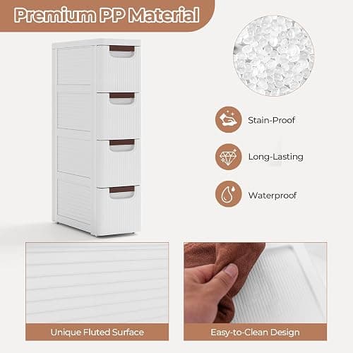 MAT EXPERT Narrow Storage Drawers, Slim Rolling Drawer Cart with Universal Wheels, Convenient Handles, Storage Organizer Utility Cart for Bedroom, Living Room, Bathroom, Kitchen (4 Drawer) thumbnail 5