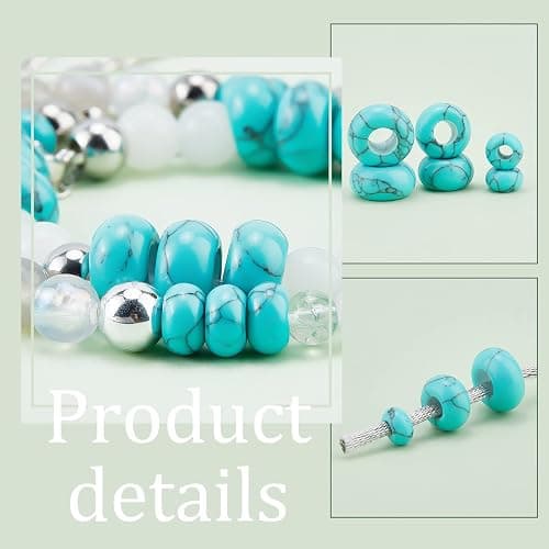 PH PandaHall 60pcs Synthetic Turquoise Beads, 3 Size Large Hole Round Spacer Beads Turquoise Stone Bead European Bead for Bracelet Necklace Earrings Jewelry Making, Hole: 2.5~6mm thumbnail 5