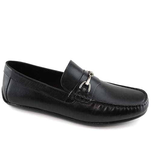 MJNY Mens Casual Comfortable Genuine Leather Lightweight Driving Moccasins Classic Fashion Buckle Loafer Slip On Breathable Driving Loafer - Image 1