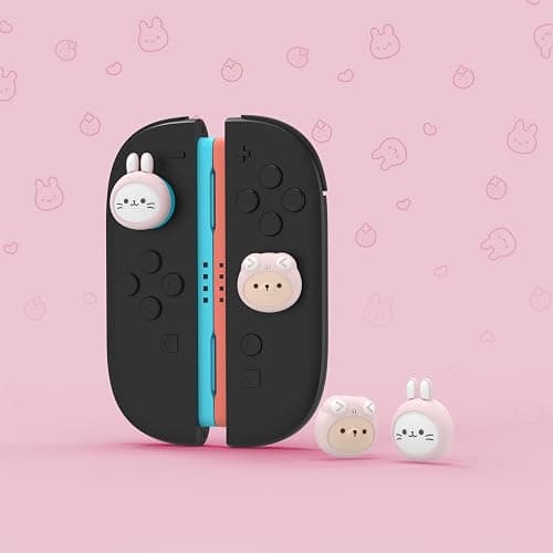 PlayVital Thumb Grips for Nintendo Switch 2 | Kawaii Silicone Joystick Caps (4-Pack) - Cute Accessories Animal Design Thumbstick Covers for Joycon 2 - Pink Cosplaying Kitten & Puppy thumbnail 2