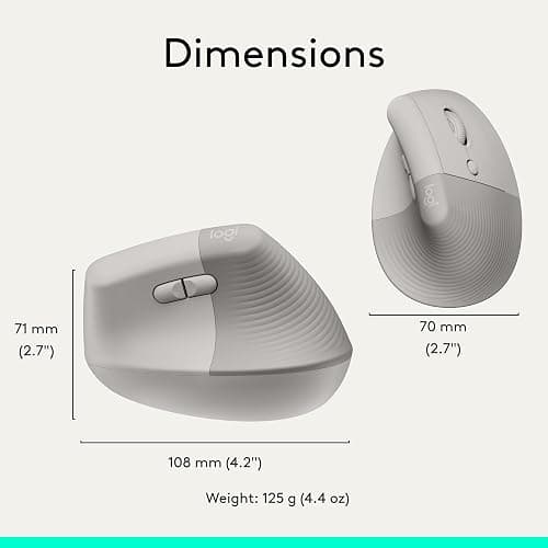 Logitech Lift Vertical Ergonomic Wireless Mouse - Sand | Connect via Bluetooth or included Logi Bolt USB-A receiver, quiet clicks, 4 of 6 buttons customizable, Windows Mac compatible thumbnail 9