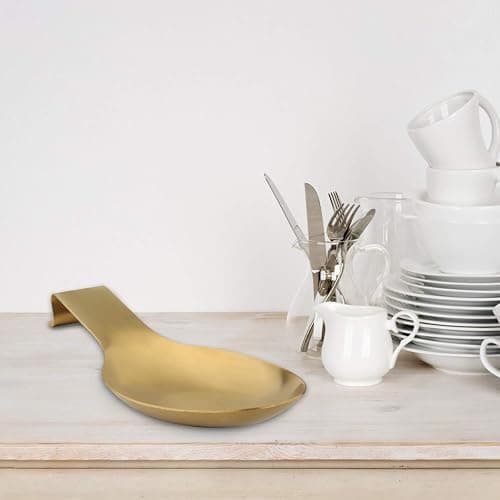 VanlonPro Stainless Steel Spoon Rest, Spatula Ladle Holder, Stainless Steel Utensil Spoon Rest Holder, Brushed Finish, Dishwasher Safe 9.8 x 3.7 Inch (Gold 2PCS) thumbnail 7