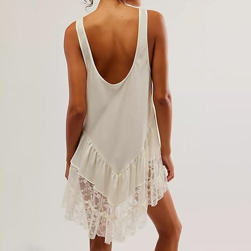 Women's Lace Flowy Mini Dress Y2k Sleevelss Backless Slip Dress Drop Waist Short Tunic Dress Lingerie Nightgown thumbnail 5