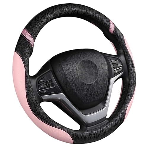 Cxtiy Steering Wheel Cover for Women Leather Universal Steering Wheel Covers for Car 15 inch (Pink) thumbnail 2