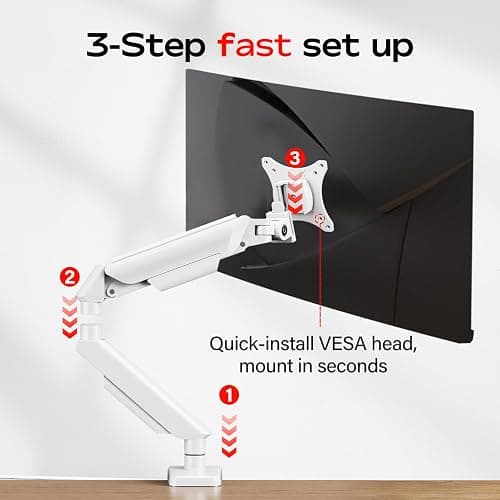 FULKUN Single Monitor Mount Stand - Full Motion Articulating Arm with Gas Spring,17-32 inch Computer Screen Mount, VESA 75x75/100x100, Clamp/Grommet Base, Adjustable Stand & Tilt & Swivel (White) thumbnail 8