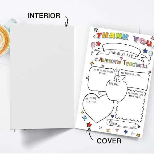 Hongshan Thank You Card for Teacher,Fill in the Blanks,Funny Appreciation Card Gift,Teacher Thank You Gifts Card from School Kids Students with Envelopes thumbnail 5