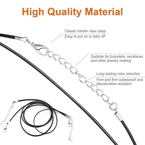EuTengHao Necklace Cord Bulk, Waxed Necklace Chain, Black Waxed Necklace Cord String for Jewelry Necklace Bracelet Making (100Pcs, 22 Inch) thumbnail 4