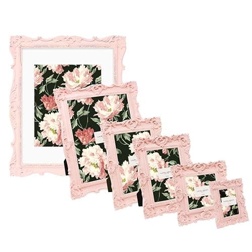 Laura Ashley 11x14 Pink Ornate Textured Hand-Crafted Resin Picture Frame, Wall Mount, Decorative Floral Design Home Décor, Photo Gallery, Art, More (Pink, 11x14 (Matted 8x10)) thumbnail 4